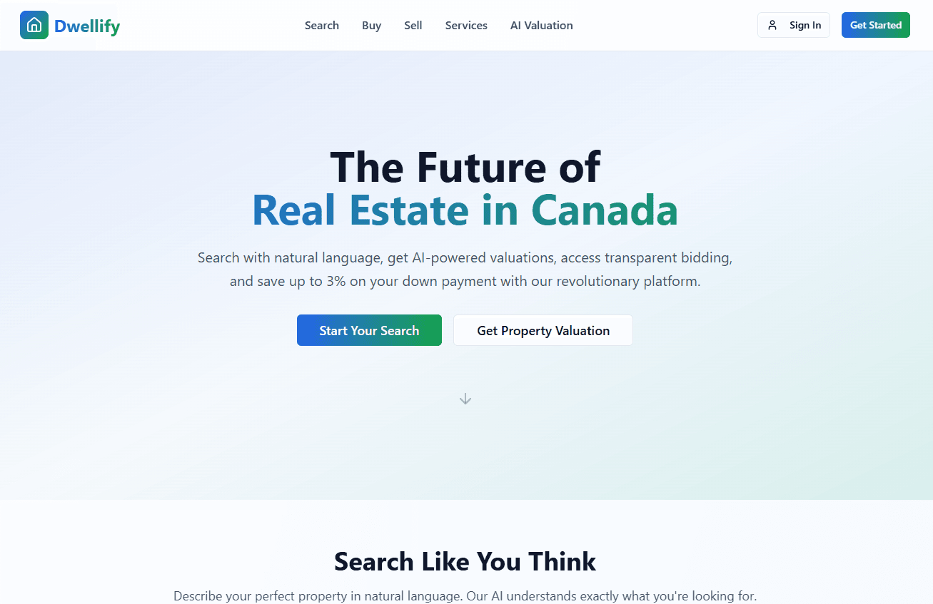 Dwellify search interface showing property listings with lifestyle filters