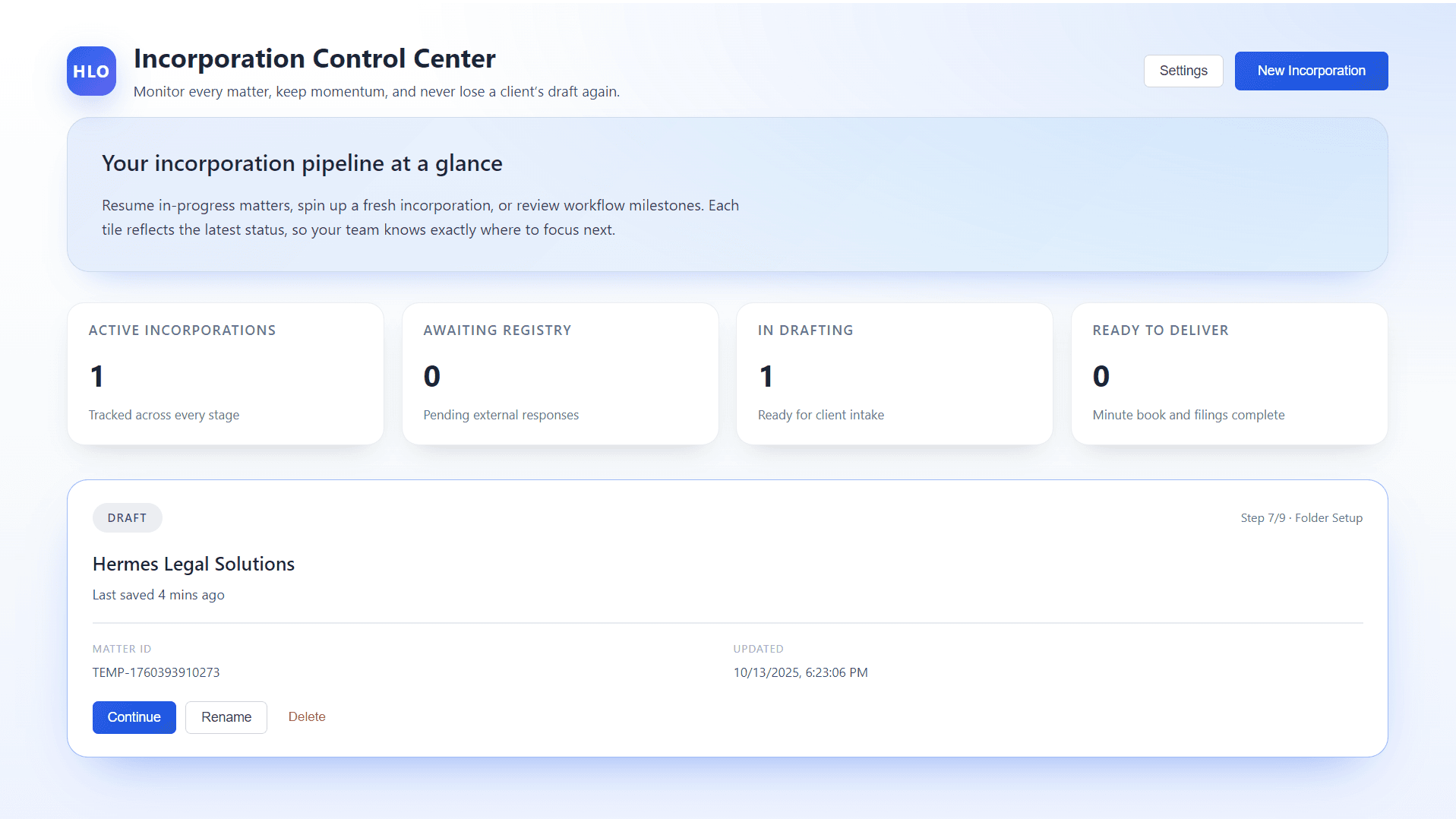 Incorporation Automator wizard showing the director entry step with form validation